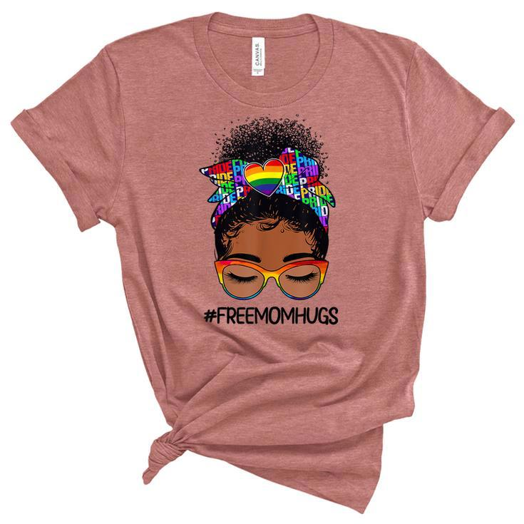 Black Women Free Mom Hugs Messy Bun Lgbtq Lgbt Pride Month  Women's Short Sleeve T-shirt Unisex Crewneck Soft Tee