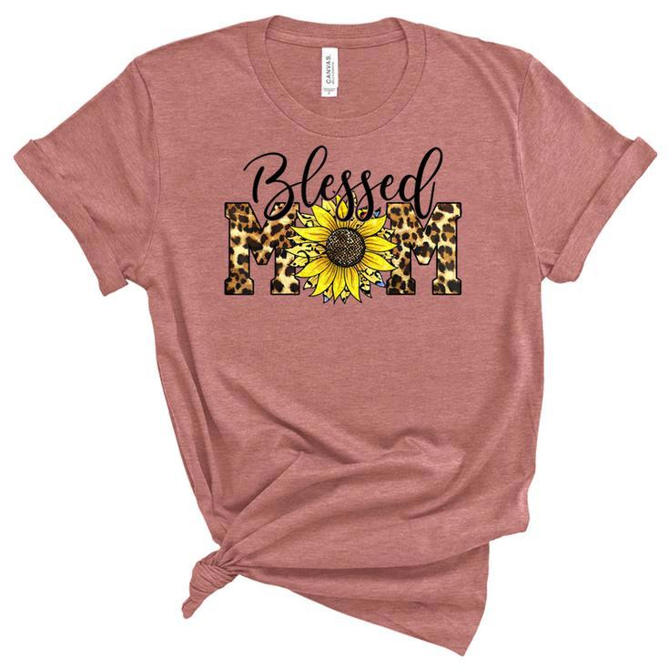 Blessed Mom Leopard  Blessed Mom Sunflower  V2 Women's Short Sleeve T-shirt Unisex Crewneck Soft Tee