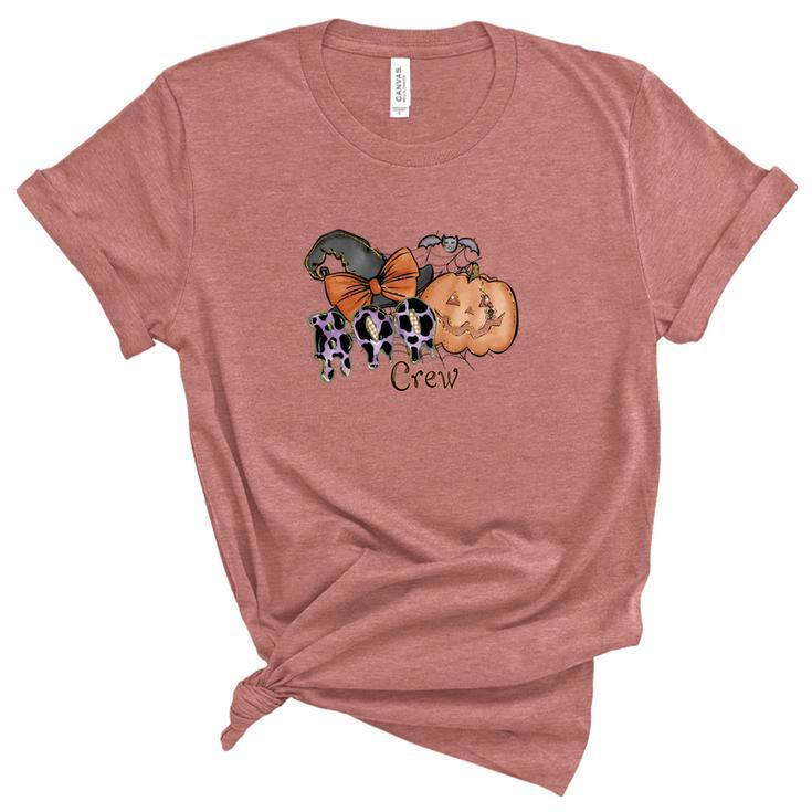 Boo Crew Pumpkin Gnomes Hat Bow Halloween Unisex Crewneck Soft Tee