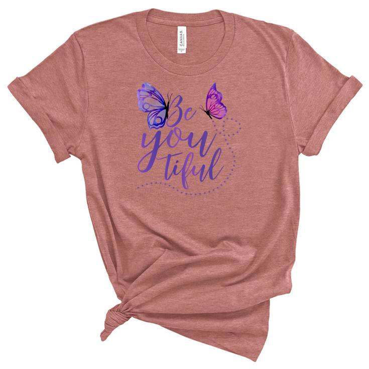 Butterfly Be You Tiful Be Yourself Design Women's Short Sleeve T-shirt Unisex Crewneck Soft Tee