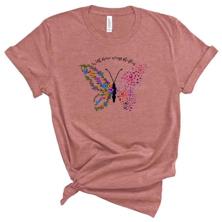 Butterfly With Brave Wings She Flies Women's Short Sleeve T-shirt Unisex Crewneck Soft Tee