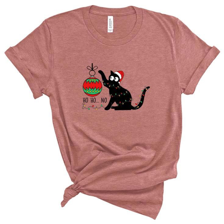 Christmas Funny Black Cat Ho Ho Ho Cat Lovers Gifts Women's Short Sleeve T-shirt Unisex Crewneck Soft Tee