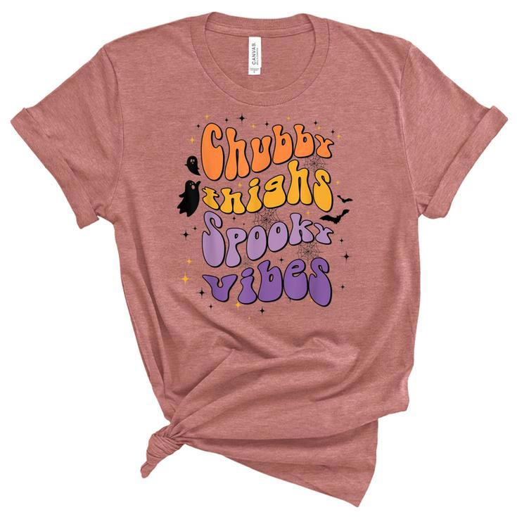 Chubby Thighs And Spooky Vibes Happy Halloween  Unisex Crewneck Soft Tee