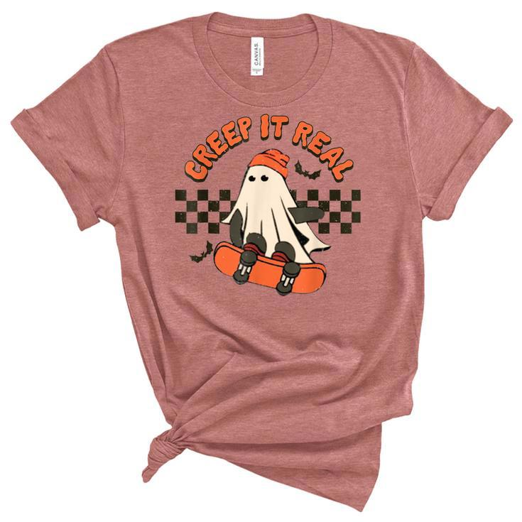 Creep It Real Ghost Boy Vintage Retro Halloween Fall Season  Women's Short Sleeve T-shirt Unisex Crewneck Soft Tee