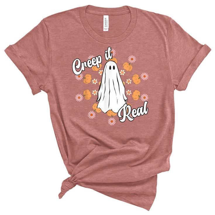 Creep It Real Vintage Ghost Pumkin Retro Groovy  Women's Short Sleeve T-shirt Unisex Crewneck Soft Tee