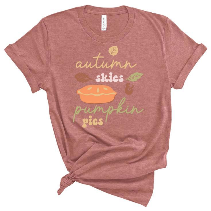 Cute Autumn Skies Pumpkin Pies Fall Season Women's Short Sleeve T-shirt Unisex Crewneck Soft Tee
