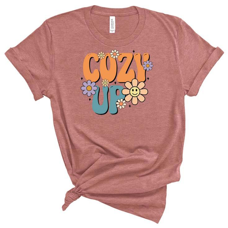 Cute Cozy Up Flowers Fall Women's Short Sleeve T-shirt Unisex Crewneck Soft Tee