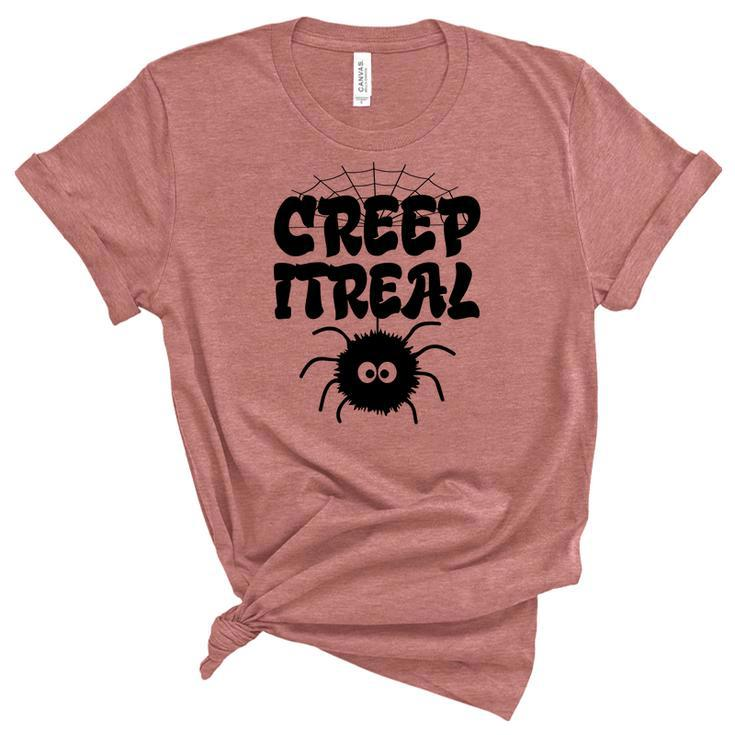 Cute Creep It Real Spider Halloween Present Unisex Crewneck Soft Tee