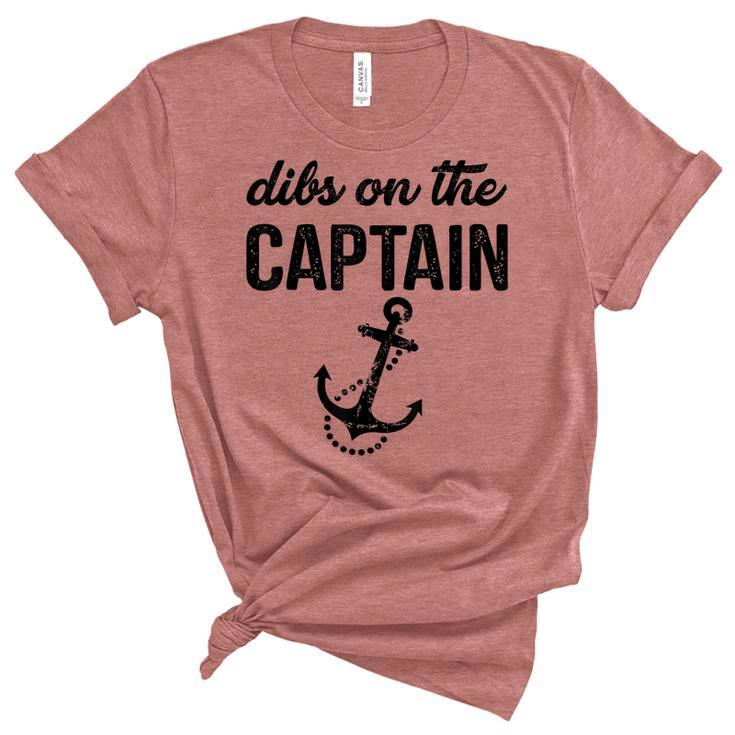 Dibs On The Captain Retro Anchor Funny Captain Wife  Unisex Crewneck Soft Tee