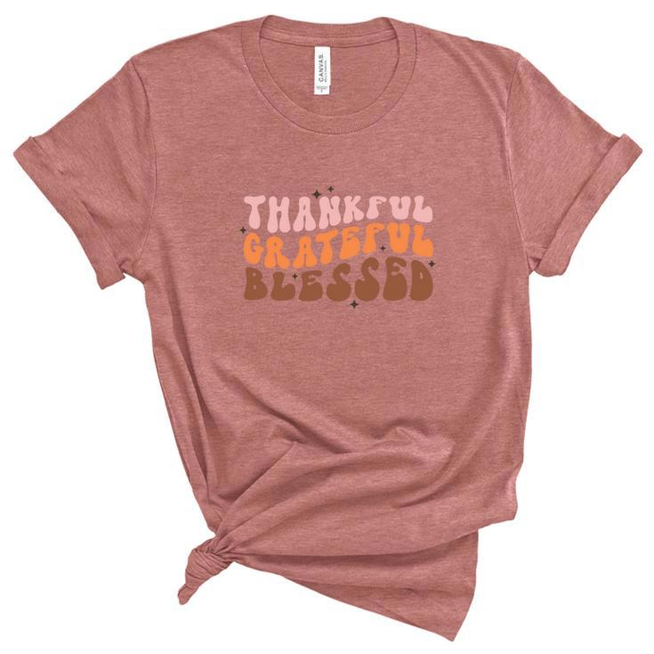 Fall Retro Thankful Grateful Blessed Thanksgiving Quotes Autumn Gift Women's Short Sleeve T-shirt Unisex Crewneck Soft Tee