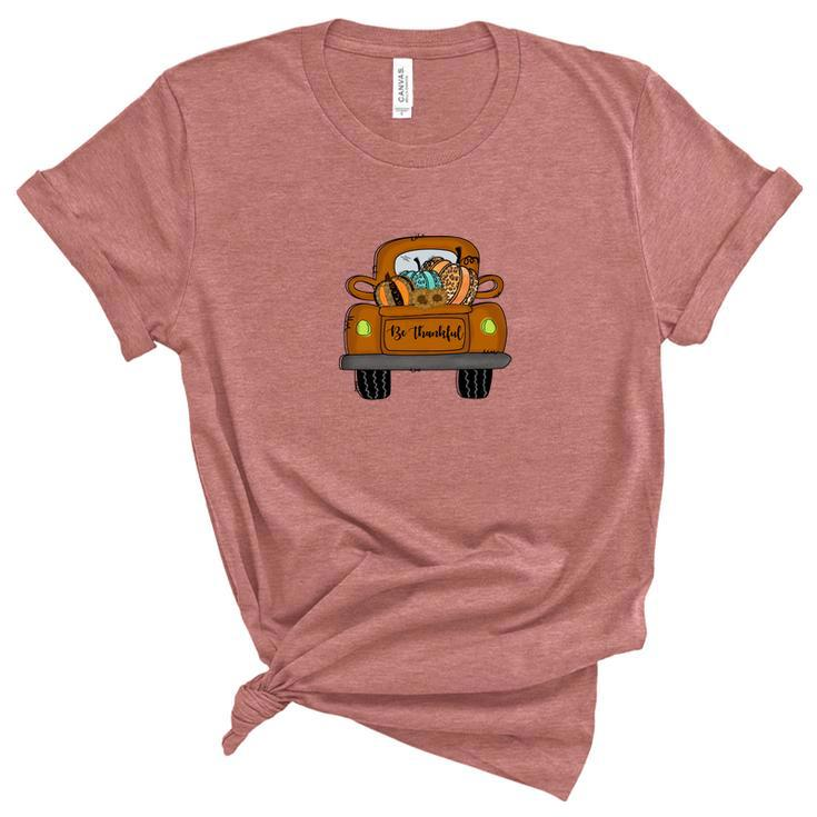 Fall Truck Be Thankful Pumpkins Women's Short Sleeve T-shirt Unisex Crewneck Soft Tee
