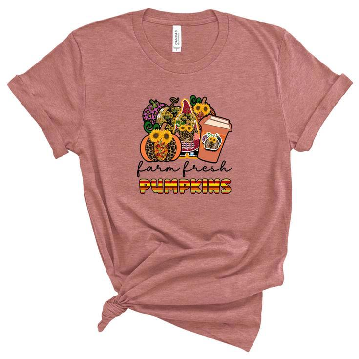Farm Fresh Pumpkins Fall Season Gnomes Coffee Hobby Women's Short Sleeve T-shirt Unisex Crewneck Soft Tee
