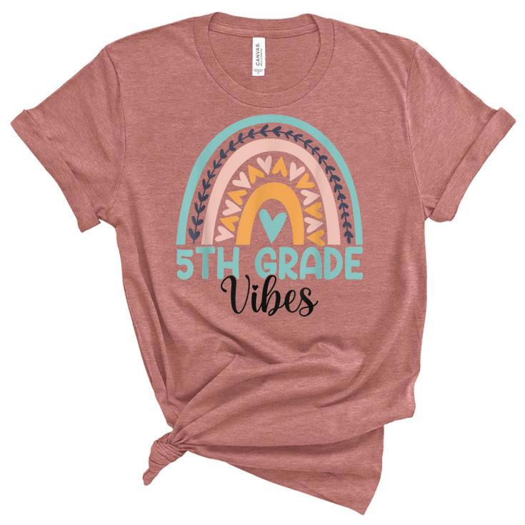 Fifth Grade Boho Rainbow Teacher Student 5Th Grade Vibes  Women's Short Sleeve T-shirt Unisex Crewneck Soft Tee