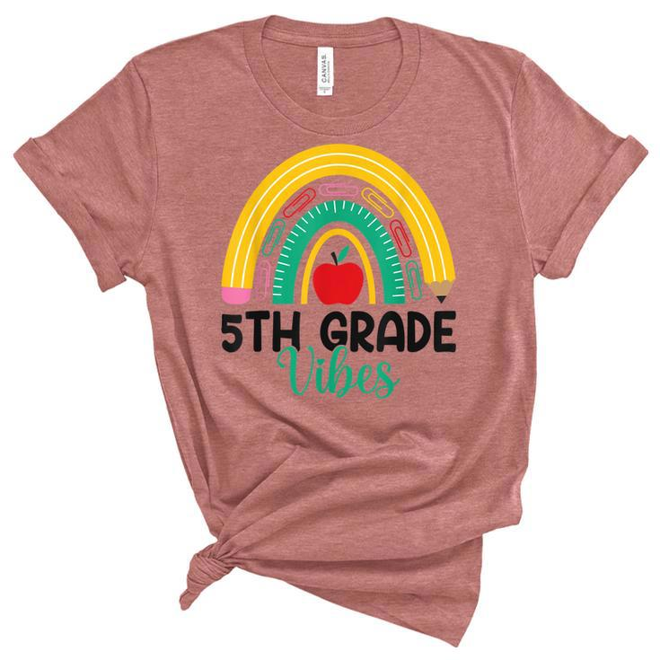 Fifth Grade Rainbow Teacher Back To School 5Th Grade Vibes  Women's Short Sleeve T-shirt Unisex Crewneck Soft Tee