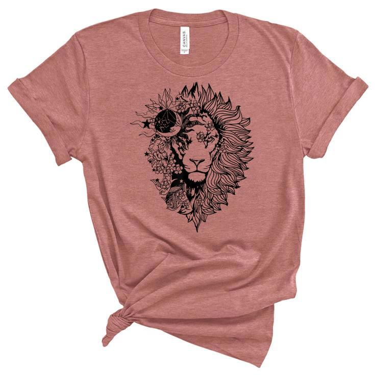 Floral Lion For Women Lion Flower Animal Lover Graphic Art  Women's Short Sleeve T-shirt Unisex Crewneck Soft Tee
