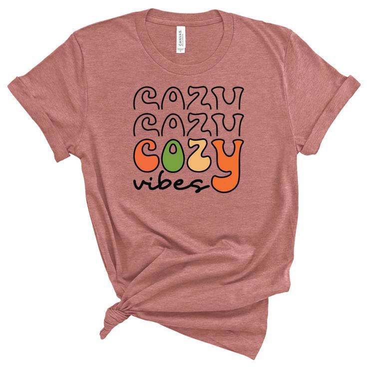 Funny Cozy Vibes Thanksgiving Fall Women's Short Sleeve T-shirt Unisex Crewneck Soft Tee