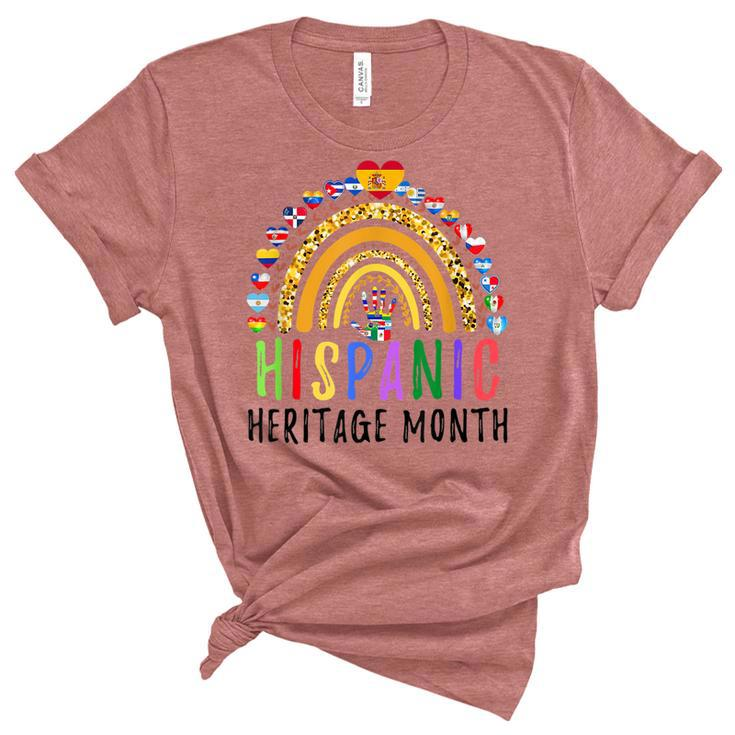 Funny National Hispanic Heritage Month Rainbow All Countries  Women's Short Sleeve T-shirt Unisex Crewneck Soft Tee