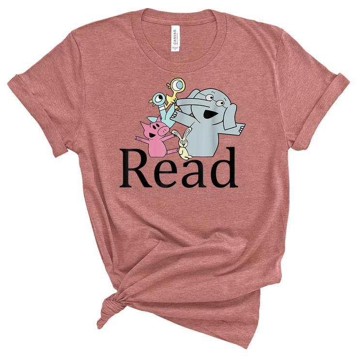 Funny Read Book Club Piggie Elephant Pigeons Teacher  Women's Short Sleeve T-shirt Unisex Crewneck Soft Tee