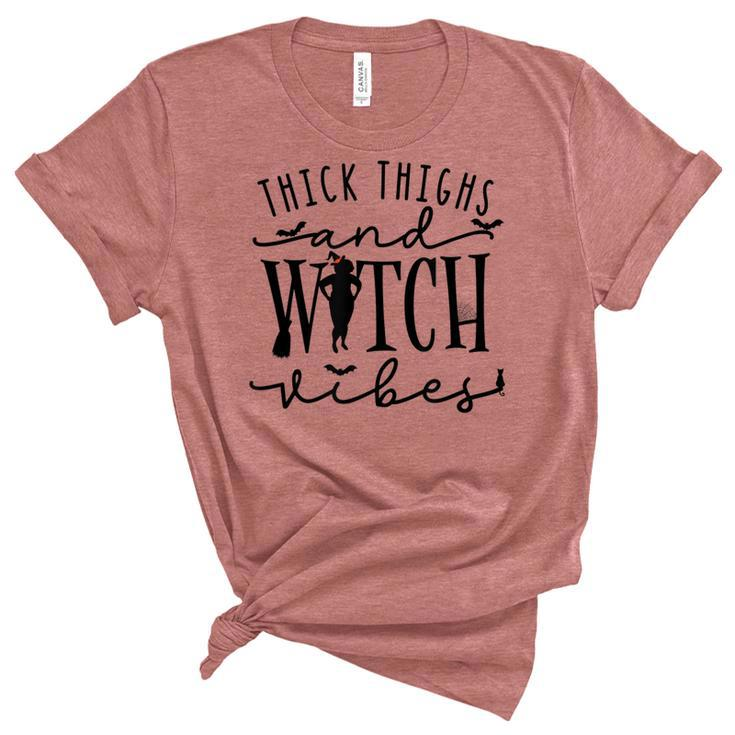 Funny Thick Thighs Witch Essential Metime Halloween Vibes  Unisex Crewneck Soft Tee