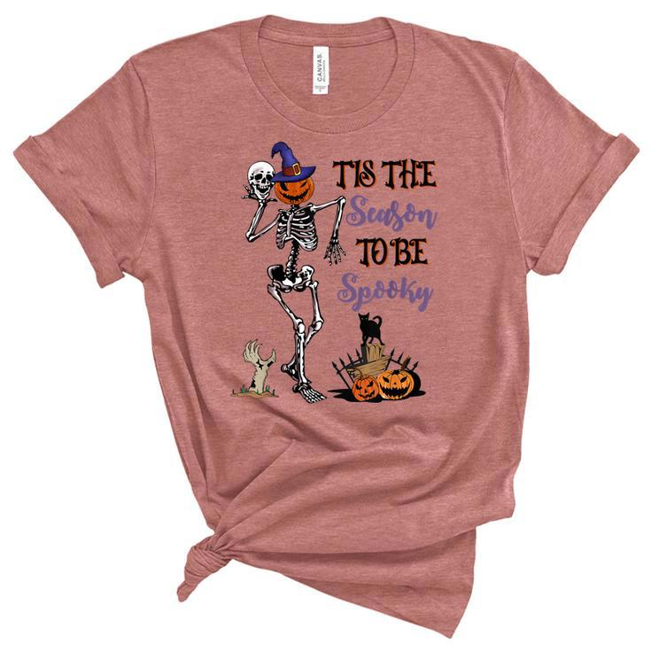 Funny Tis The Season To Be Spooky Skeleton Halloween Pumpkin  Unisex Crewneck Soft Tee