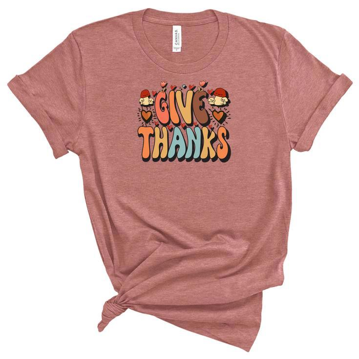 Give Thanks Groovy Style Retro Fall Season Women's Short Sleeve T-shirt Unisex Crewneck Soft Tee