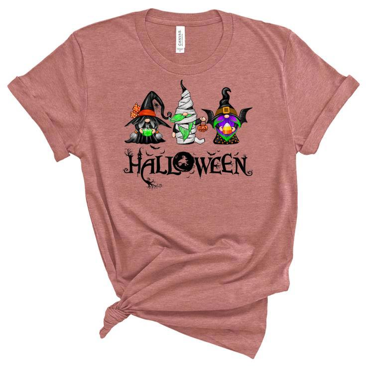 Gnome Witch Halloween Gnome Mummy Vampire Pumpkin Bleached  Women's Short Sleeve T-shirt Unisex Crewneck Soft Tee