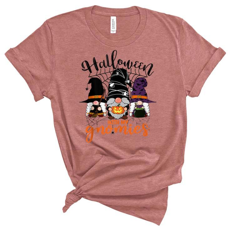 Gnomes Halloween With My Gnomies Witch Garden Gnome  Women's Short Sleeve T-shirt Unisex Crewneck Soft Tee