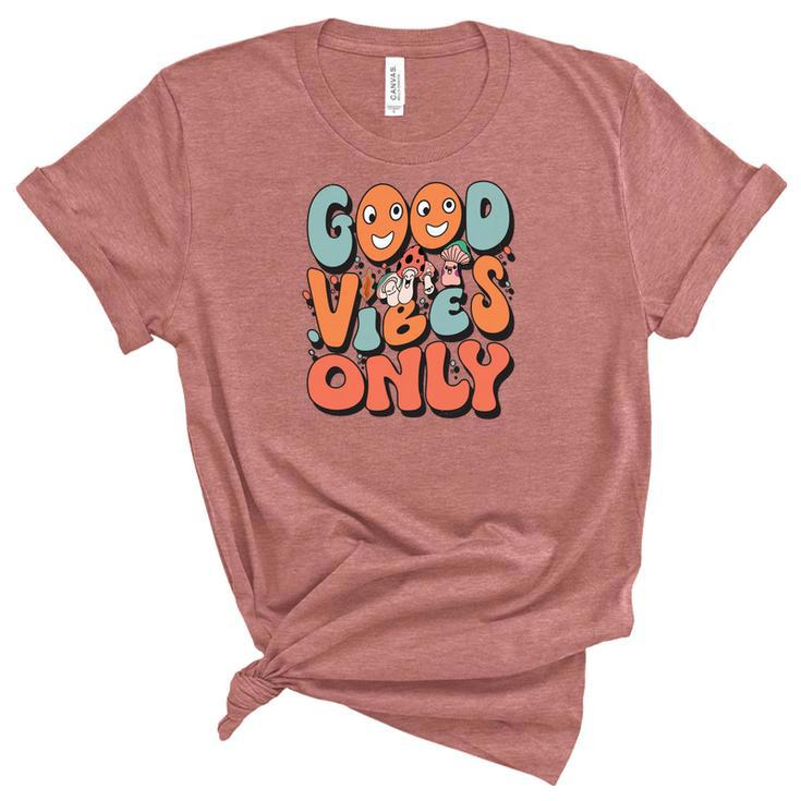 Good Vibes Only Fall Groovy Style Women's Short Sleeve T-shirt Unisex Crewneck Soft Tee
