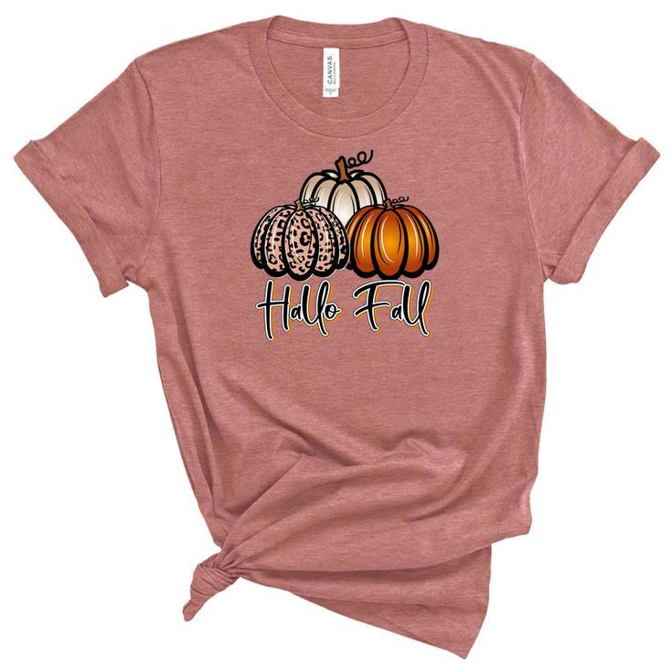 Hallo Fall Three Pumpkins Women's Short Sleeve T-shirt Unisex Crewneck Soft Tee