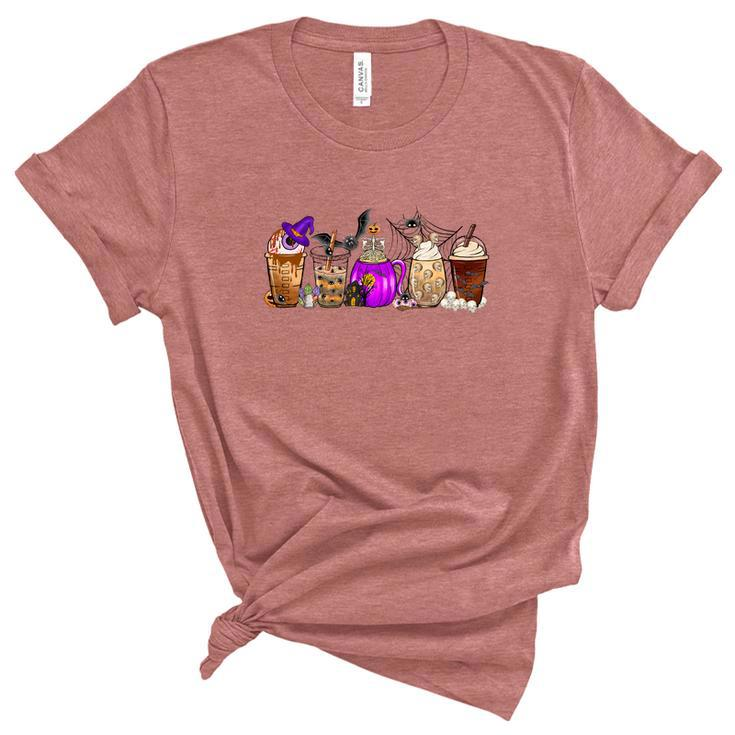 Halloween Coffee Fall Gift Drinking Women's Short Sleeve T-shirt Unisex Crewneck Soft Tee