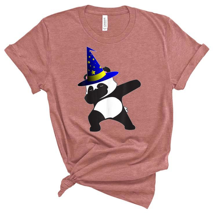 Halloween Dabbing Wizard Panda Bear Magic Witch Hat Gift  Unisex Crewneck Soft Tee