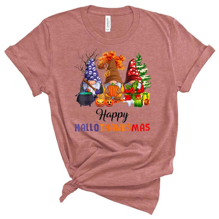 Halloween Thanksgiving Christmas Happy Hallothanksmas Gnomes  V11 Women's Short Sleeve T-shirt Unisex Crewneck Soft Tee