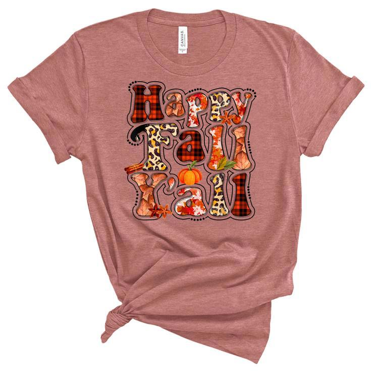 Happy Fall Yall Autumn Vibes Halloween For Autumn Lovers  Women's Short Sleeve T-shirt Unisex Crewneck Soft Tee