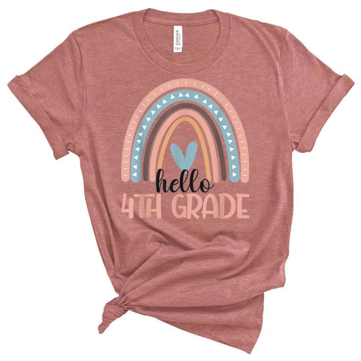 Hello 4Th Grade Boho Rainbow Fourth Grade Teacher Student  Women's Short Sleeve T-shirt Unisex Crewneck Soft Tee