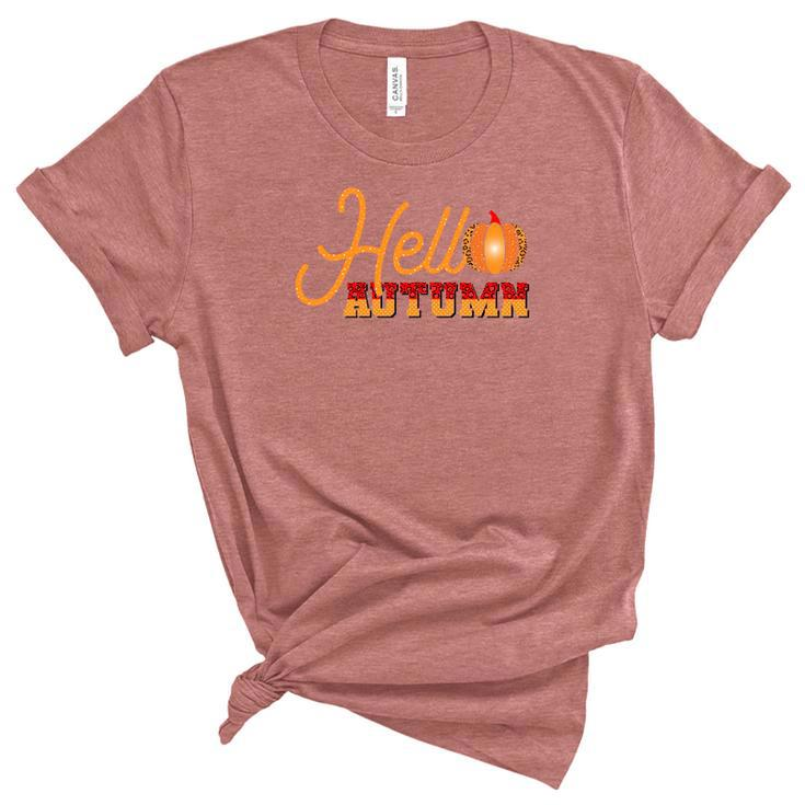 Hello Autumn Pumpkin Hello Fall Women's Short Sleeve T-shirt Unisex Crewneck Soft Tee
