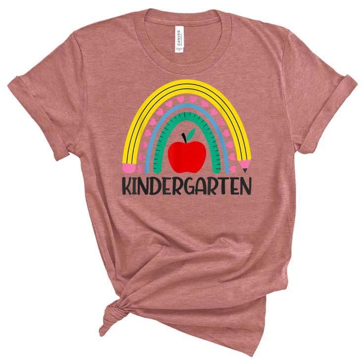 Hello Kindergarten Rainbow Teacher Student Back To School  Women's Short Sleeve T-shirt Unisex Crewneck Soft Tee