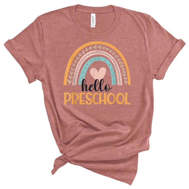 Hello Preschool Rainbow Teachers Students Back To School  Women's Short Sleeve T-shirt Unisex Crewneck Soft Tee