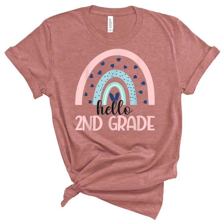 Hello Second Grade Back To School 2Nd Grade Rainbow Teacher  Women's Short Sleeve T-shirt Unisex Crewneck Soft Tee