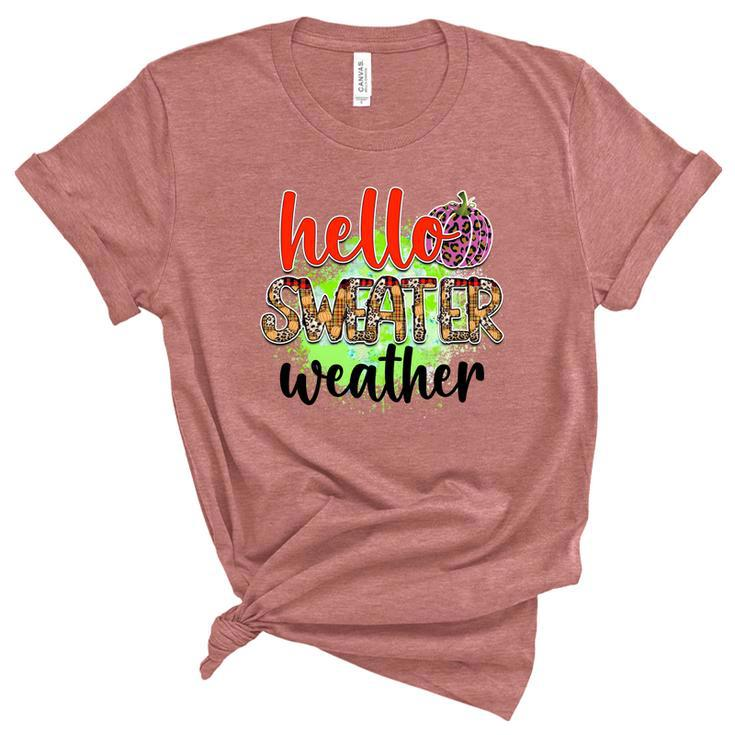 Hello Sweater Weather Pumpkin Fall Women's Short Sleeve T-shirt Unisex Crewneck Soft Tee