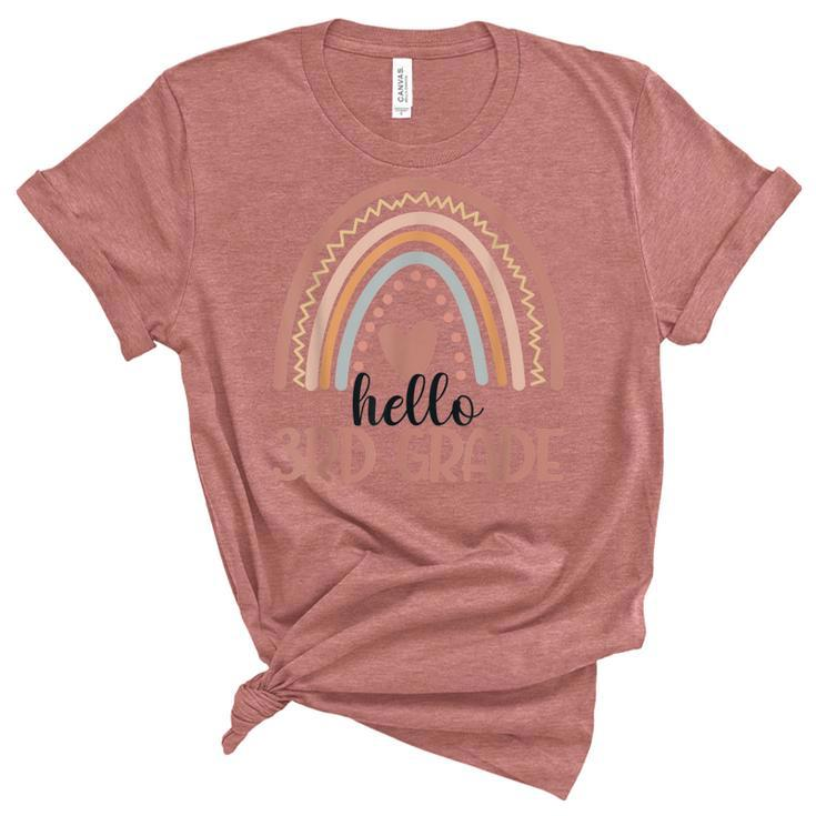 Hello Third Grade Rainbow Back To School 3Rd Grade Squad  Women's Short Sleeve T-shirt Unisex Crewneck Soft Tee