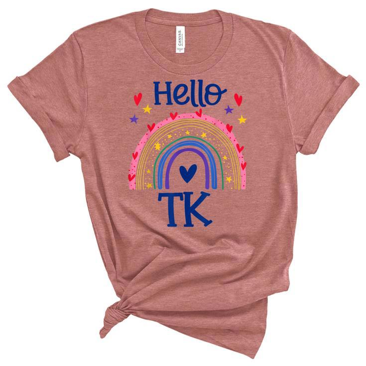 Hello Tk Rainbow Pre-K Preschool Teacher Student Girls  Women's Short Sleeve T-shirt Unisex Crewneck Soft Tee