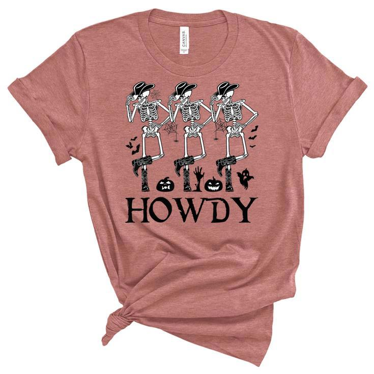 Howdy Cowboy Dancing Skeleton Cowboy Halloween  Unisex Crewneck Soft Tee