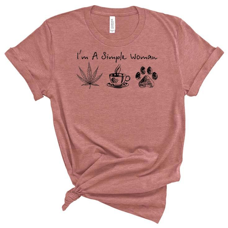 I’M A Simple Woman Weed Coffee Dog Animal Fur Paw Print  Women's Short Sleeve T-shirt Unisex Crewneck Soft Tee