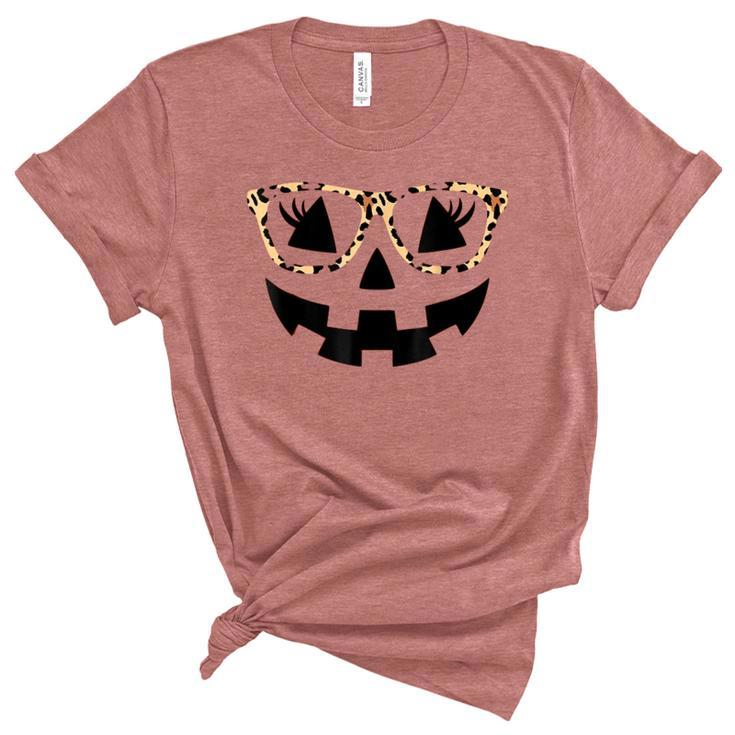Jack O Lantern Pumpkin Halloween Costume Leopard Glasses  Unisex Crewneck Soft Tee