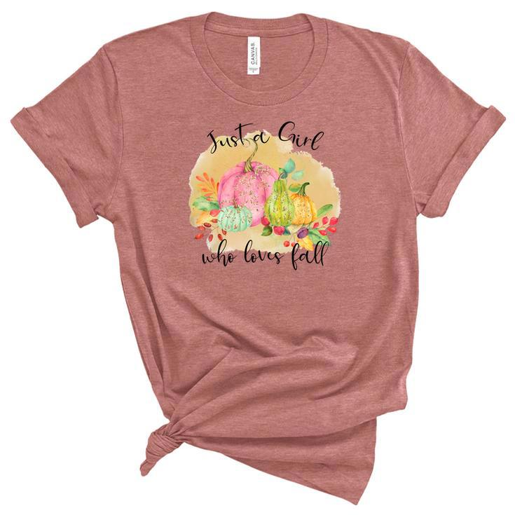 Just A Girl Who Loves Fall Colorful Gift Women's Short Sleeve T-shirt Unisex Crewneck Soft Tee