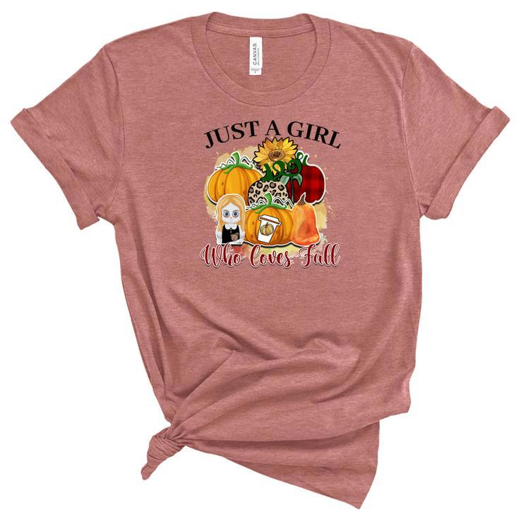 Just A Girl Who Loves Fall Pumpkin Flowers Women's Short Sleeve T-shirt Unisex Crewneck Soft Tee
