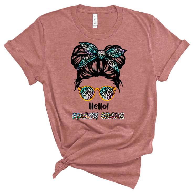 Kids Hello Fourth Grade Messy Bun Girls Back To School  Unisex Crewneck Soft Tee