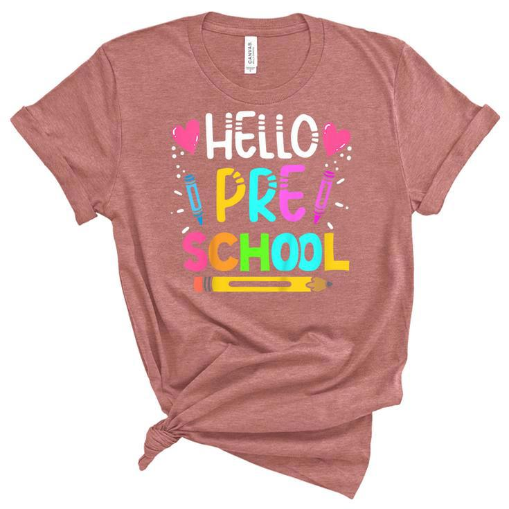 Kids Hello Preschool Retro Cute Teacher Toddler Girls  Women's Short Sleeve T-shirt Unisex Crewneck Soft Tee