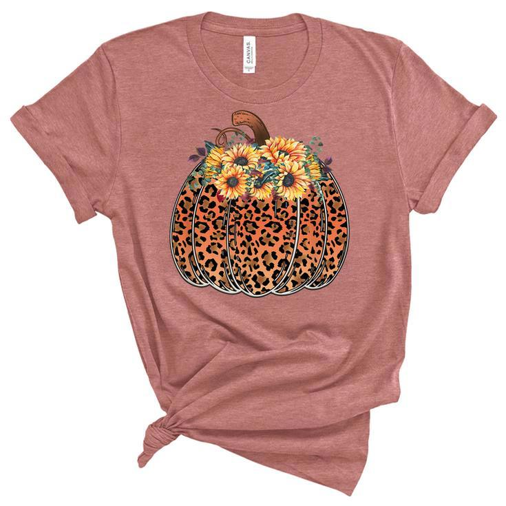Leopard Pumpkin Womens Halloween Sunflowers Thanksgiving  Unisex Crewneck Soft Tee