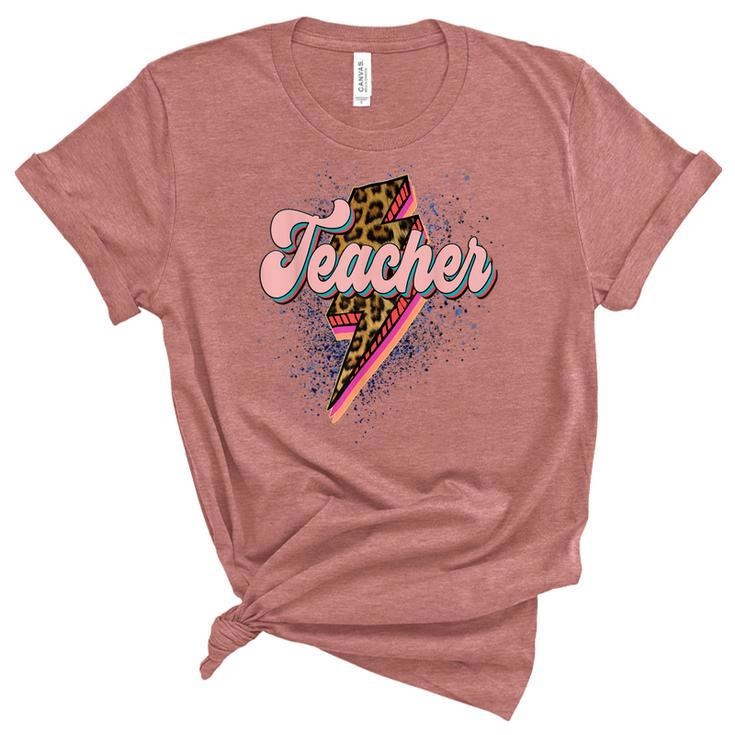 Leopard Teacher  Teacher Lightning Bolt Back To School  Women's Short Sleeve T-shirt Unisex Crewneck Soft Tee